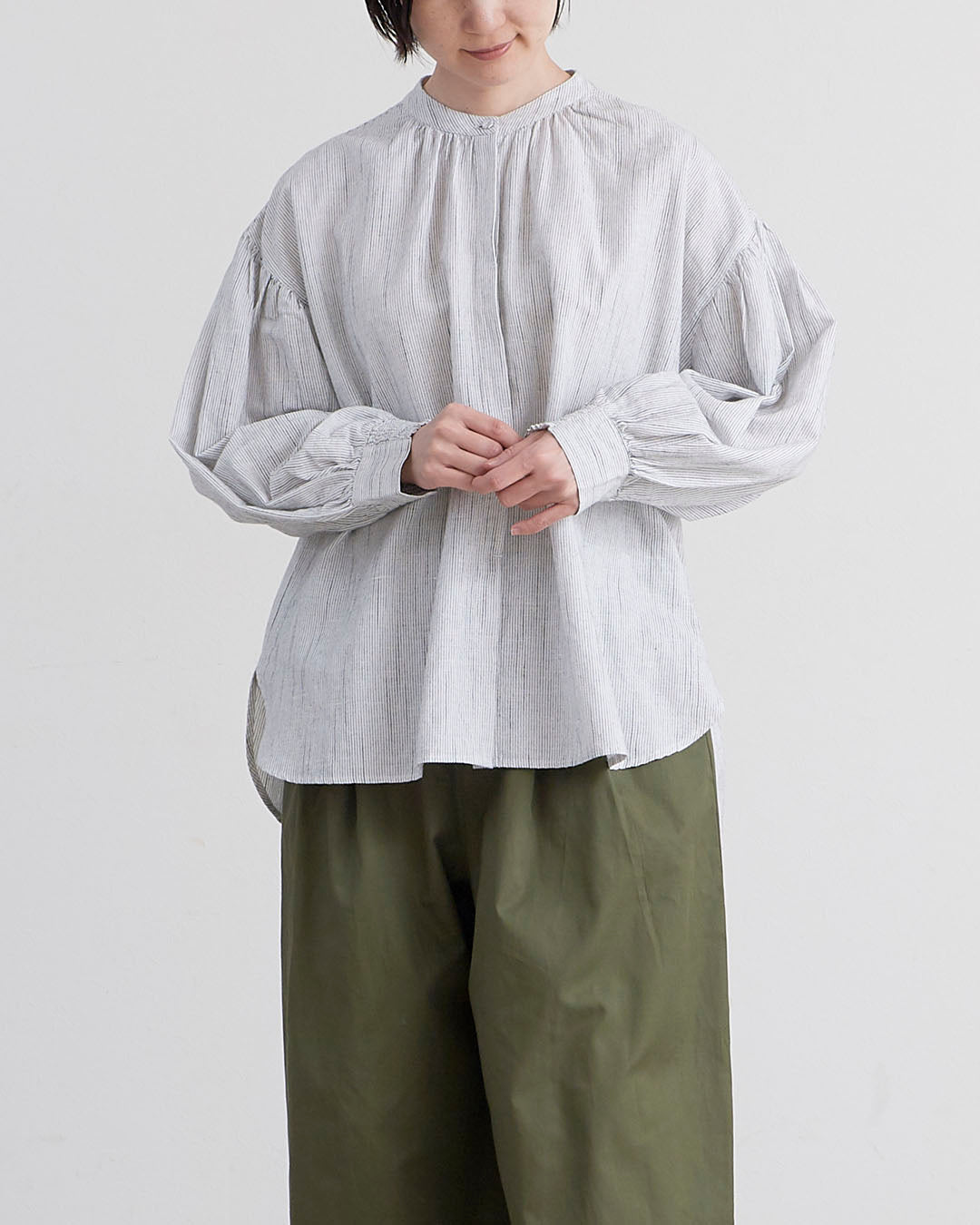 HEAVENLY ヘブンリー］ #005 Linen Check ＆ Stripe Gather Shirt