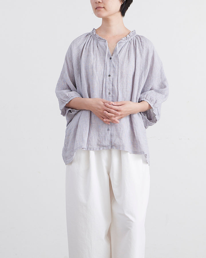 HEAVENLY ヘブンリー］ #005 Linen Check Frillneck Dolman Blouse