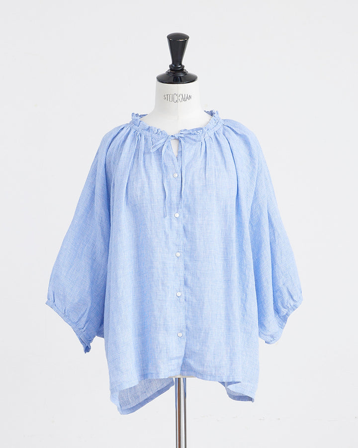 べんちゃん様 HEAVENLY ヘブンリー］ #005 Linen Check Frillneck Dolman Blouse