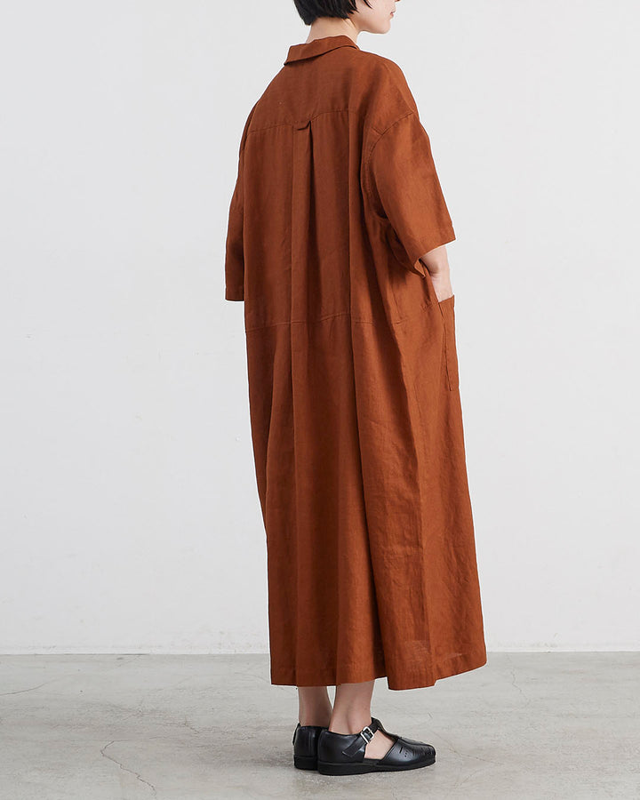 【いずみごページ】linen真赤布バック＆フラックス生成りワンピース HEAVENLY ヘブンリー］#001Linen Polocollar 6/S Onepiece / リネン