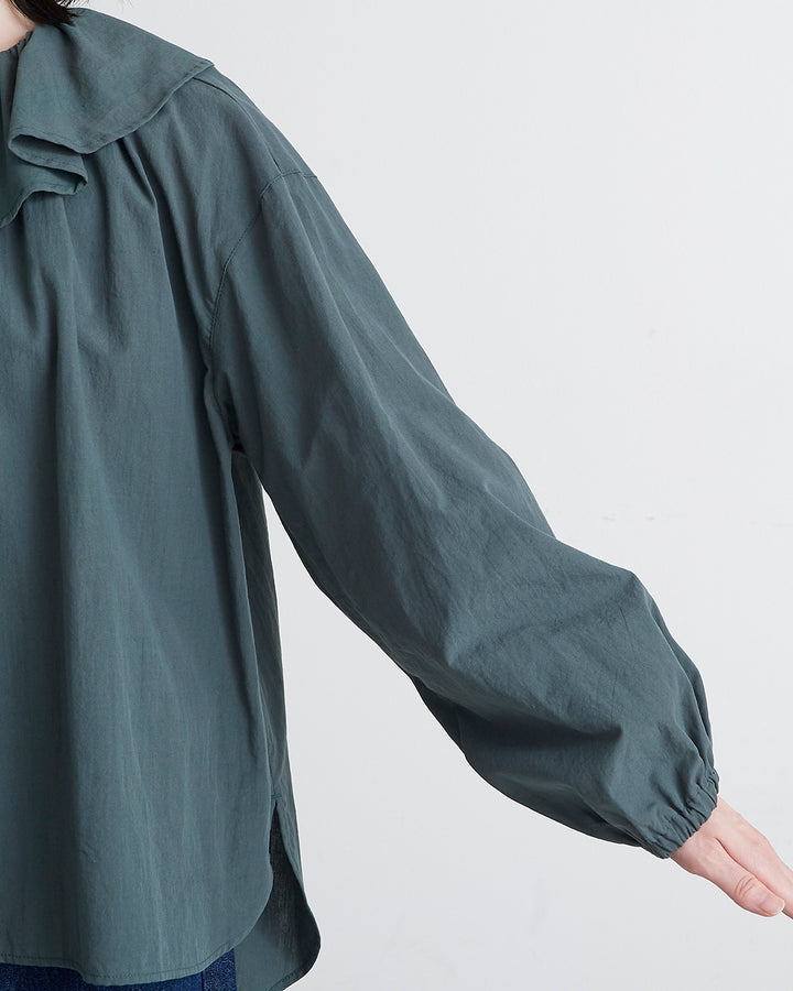 【Material/マテリアル】シースルーフレンチブラウス グリーン シルバー HEAVENLY ヘブンリー］ 【オンラインストア限定】 Washer Broadcloth