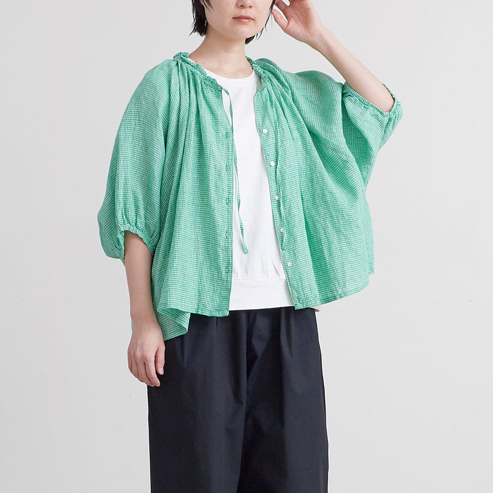 HEAVENLY ヘブンリー］ #006 Linen Check Frillneck Dolman